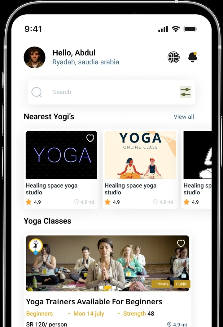 MyYogi app yogi profile screen on a smartphone