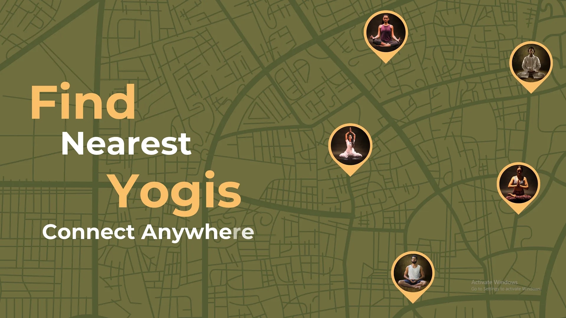 Find nearest yogis and connect anywhere on a map with yoga instructor location pins