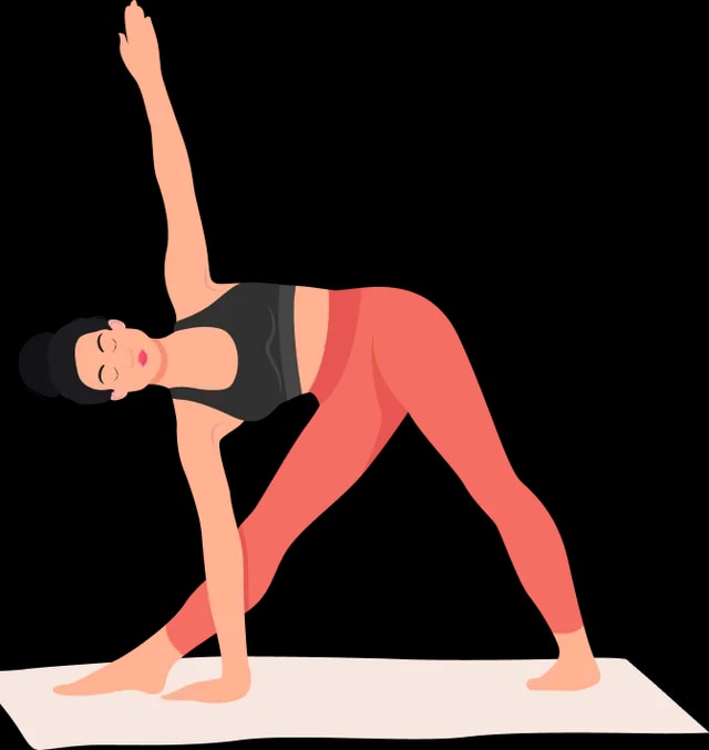 Illustration of a woman performing triangle pose on a yoga mat